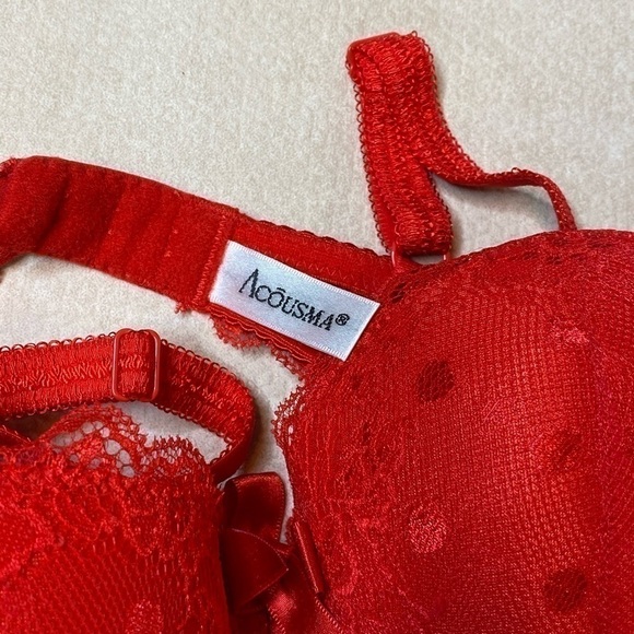 Red Lace Polka Dot Bra 34C - Picture 2 of 3